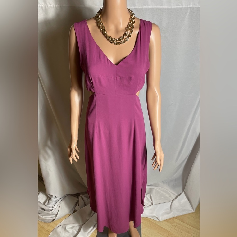 Rachel Roy Berry Cutout Midi Dress Size 6 V Neck Back Zip Evening